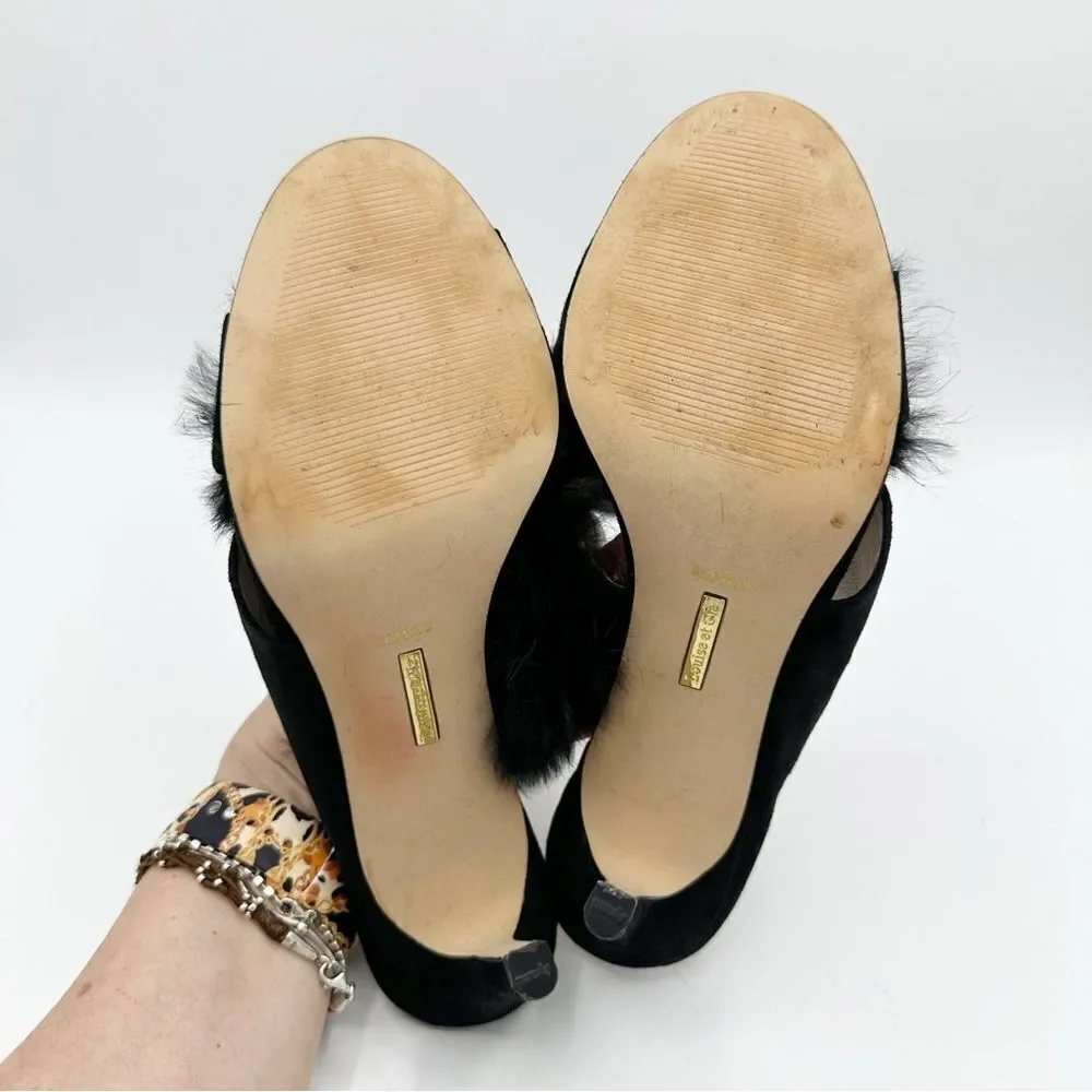 Louise Et Cie Halloway Rabbit Fur Stiletto Heel Mule Sandals Black Size 8.5‎